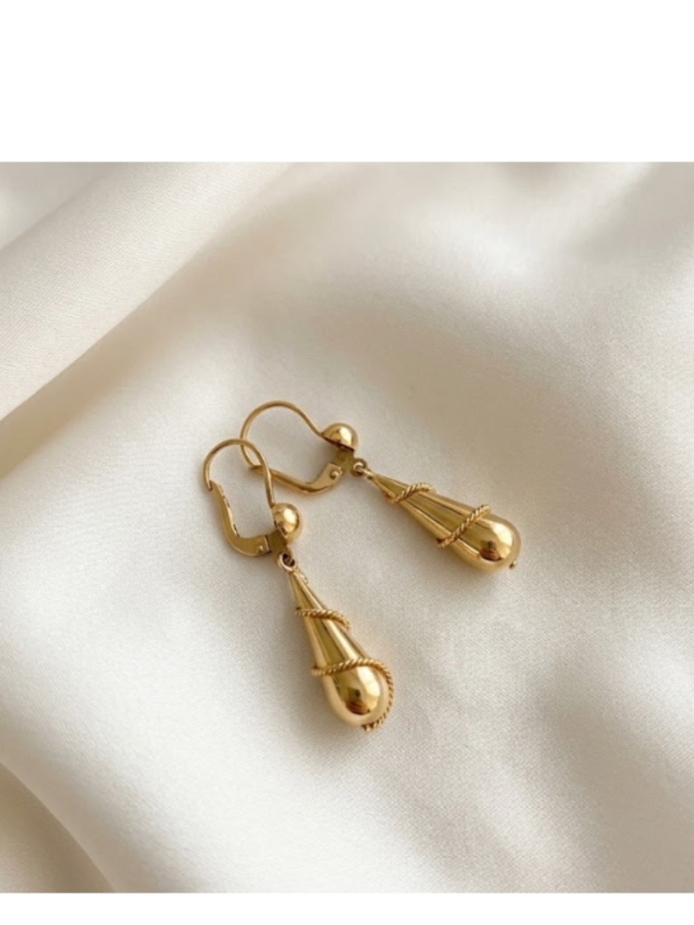 14K Gold Over Sterling Twisted Rope Teardrop Lever-Back Earrings